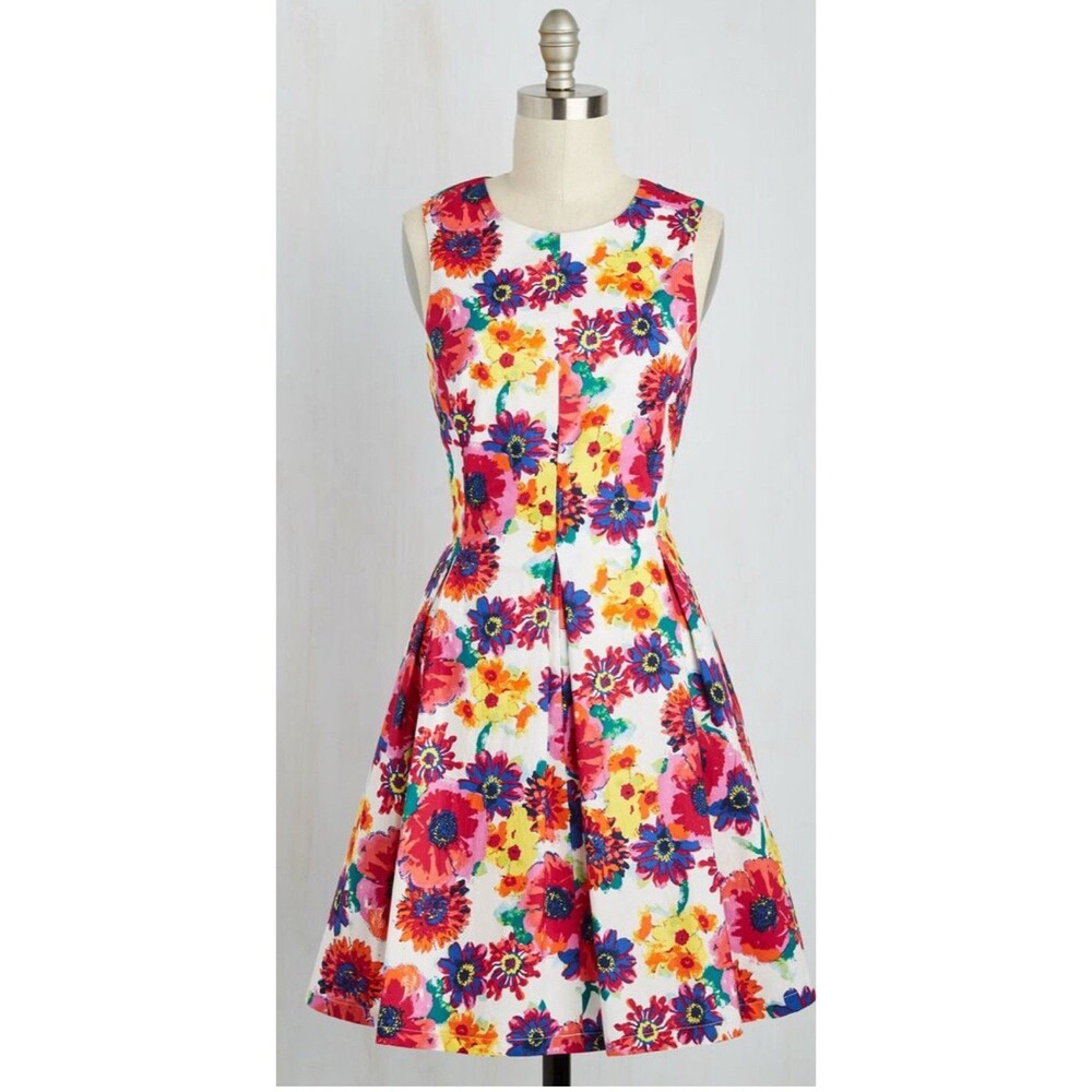 ModCloth Esley Mini Dress Women Pink Floral Fit Flare Vacay Cotton Large